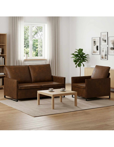 Set di divani 2 pcs Marrone Tessuto scamosciato sintetico
