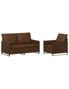 Set di divani 2 pcs Marrone Tessuto scamosciato sintetico 2