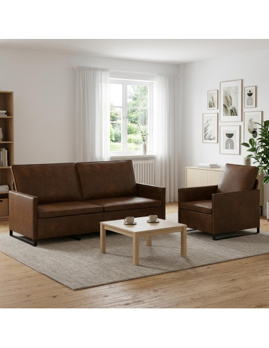 Set di divani 2 pcs Marrone Tessuto scamosciato sintetico