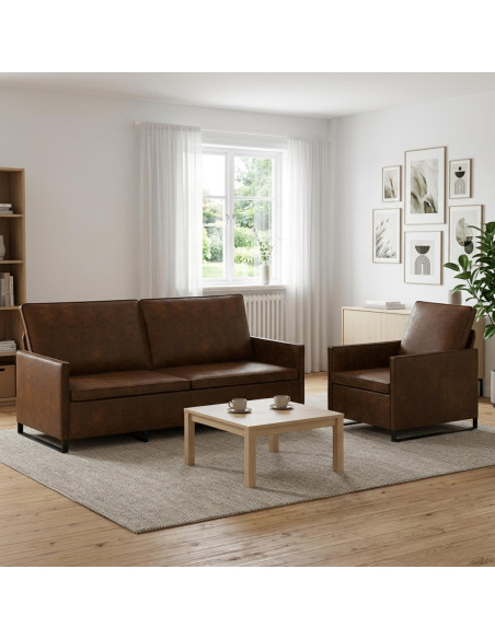 Set di divani 2 pcs Marrone Tessuto scamosciato sintetico