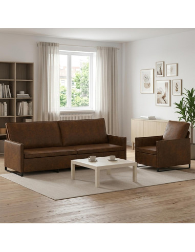 Set di divani 2 pcs Marrone Tessuto scamosciato sintetico