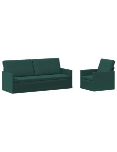 Set di divani 2 pcs Verde Scuro Tessuto 2