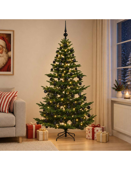 Albero di Natale artificiale con palline 210 cm 300 LED
