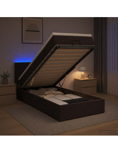 Letto Ottomano con Materasso e LED Marrone Scuro 100 x 200 cm