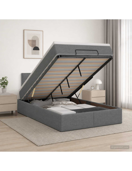 Letto Ottomano con Materasso e LED Grigio Scuro 120 x 190 cm