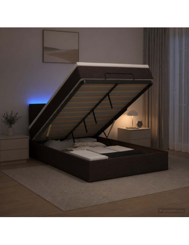 Letto Ottomano con Materasso e LED Marrone Scuro 120 x 200 cm