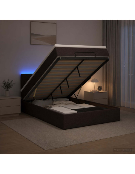 Letto Ottomano con Materasso e LED Marrone Scuro 120 x 200 cm