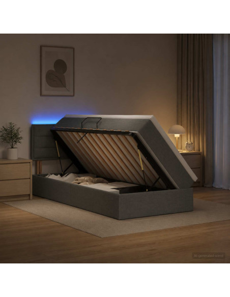 Letto con contenitore LED e materasso Grigio Scuro 100 x 200 cm