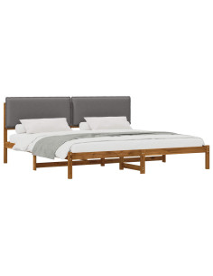Letto con Testiera Rivestita Naturale e Grigio Chiaro 2