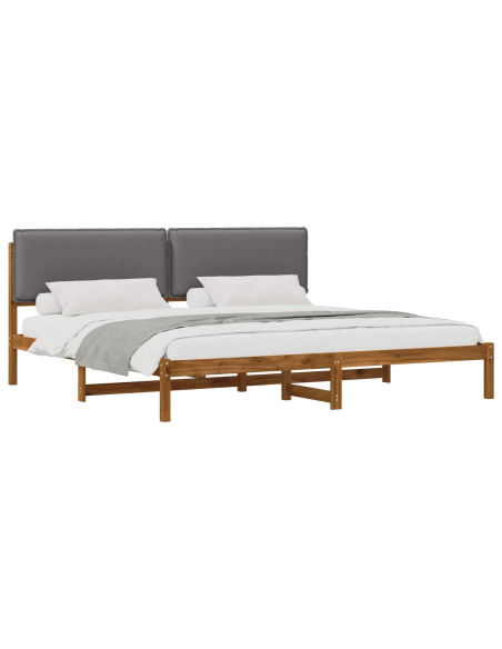 Letto con Testiera Rivestita Naturale e Grigio Chiaro