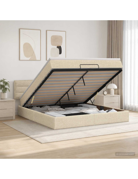Letto ottomano con materasso Crema 160 x 200 cm Tessuto