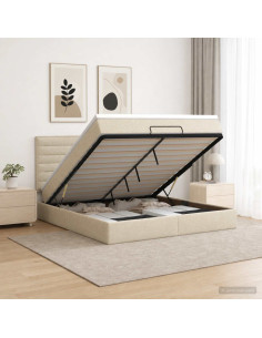 Letto ottomano con materasso Crema 160 x 200 cm Tessuto