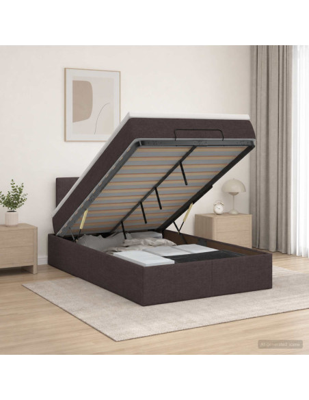 Letto Ottomano con Materasso e LED Marrone Scuro 120 x 200 cm