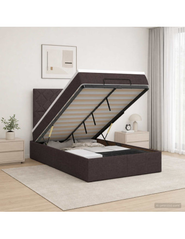 Letto Ottomano con Materasso e LED Marrone Scuro 120 x 200 cm