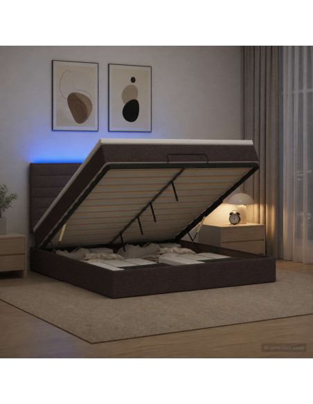 Letto Ottomano con Materasso e LED Marrone Scuro 180 x 200 cm