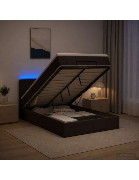 Letto Ottomano con Materasso e LED Marrone Scuro 120 x 200 cm