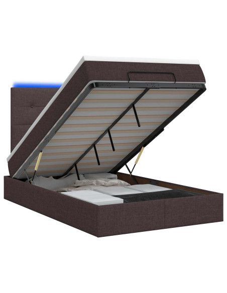 Letto Ottomano con Materasso e LED Marrone Scuro 120 x 200 cm