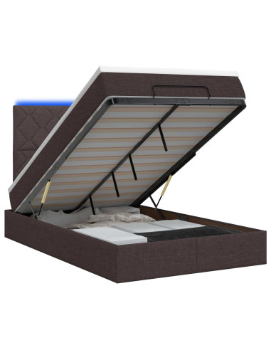 Letto Ottomano con Materasso e LED Marrone Scuro 120 x 200 cm