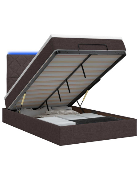 Letto Ottomano con Materasso e LED Marrone Scuro 120 x 200 cm