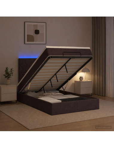 Letto Ottomano con Materasso e LED Marrone Scuro 120 x 200 cm