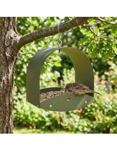 Mangiatoia per uccelli sospesa Acciaio Verde Oliva