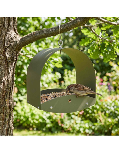 Mangiatoia per uccelli sospesa Acciaio Verde Oliva