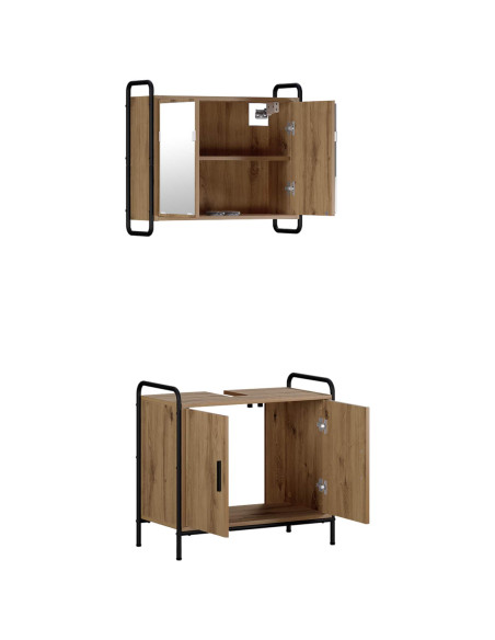 Set di Armadi da Bagno 2 pz Rovere Artigianale