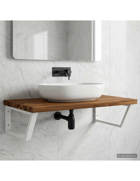 Mensola da Parete con Bordo Vivo per Lavabo Naturale e Bianco