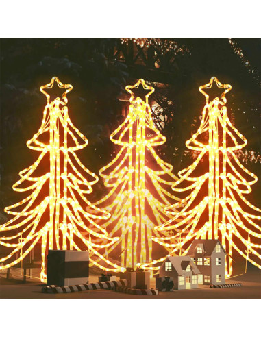 Figura Albero Natale Pieghevole LED 3pz Bianco Caldo 87x87x93cm