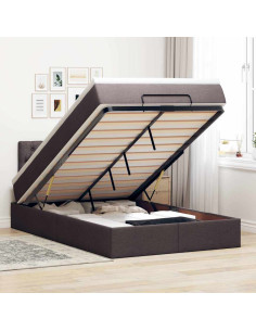 Pouf Letto con Materasso Marrone Scuro 120x200 cm in Tessuto