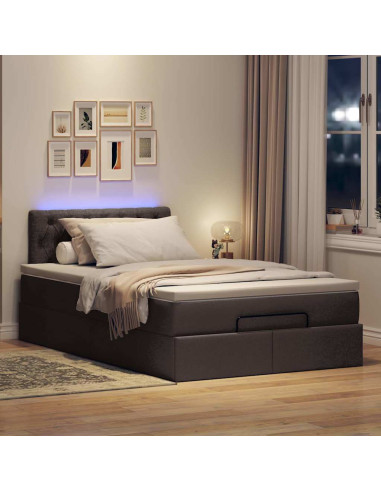 Pouf Letto con Materasso Marrone Scuro 120x200 cm in Tessuto