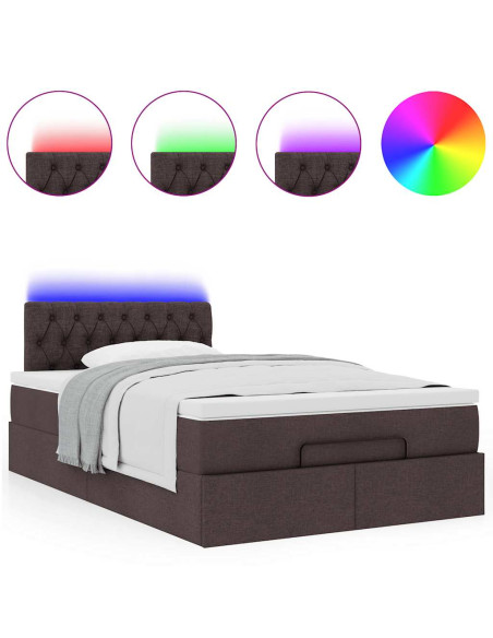 Pouf Letto con Materasso Marrone Scuro 120x200 cm in Tessuto