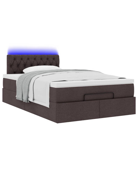 Pouf Letto con Materasso Marrone Scuro 120x200 cm in Tessuto