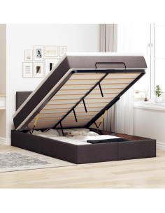 Pouf Letto con Materasso Marrone Scuro 120x200 cm in Tessuto