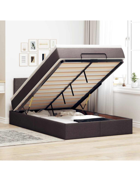 Pouf Letto con Materasso Marrone Scuro 120x200 cm in Tessuto