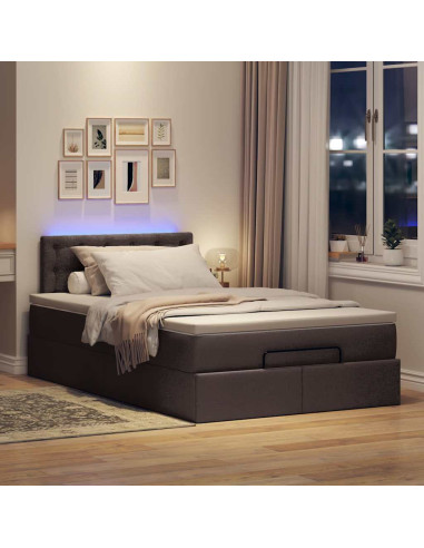Pouf Letto con Materasso Marrone Scuro 120x200 cm in Tessuto