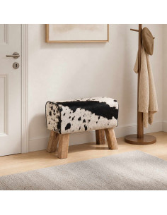 panca 60 x 30 x 45 cm Pelle Vera Nero e Bianco