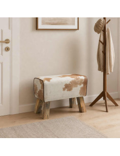 panca 60 x 30 x 45 cm Pelle Vera Marrone e bianco