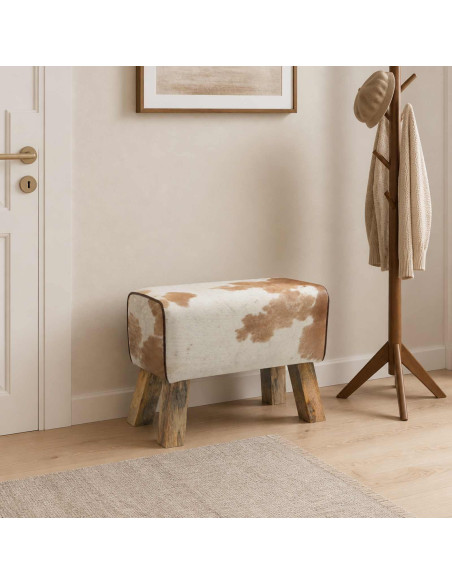 panca 60 x 30 x 45 cm Pelle Vera Marrone e bianco