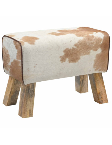 panca 60 x 30 x 45 cm Pelle Vera Marrone e bianco