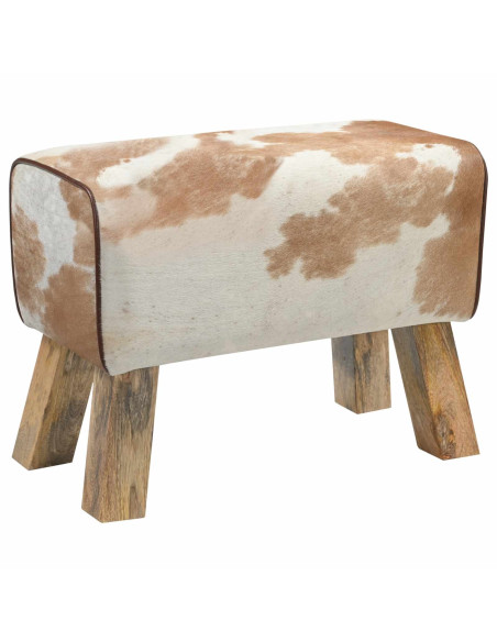 panca 60 x 30 x 45 cm Pelle Vera Marrone e bianco