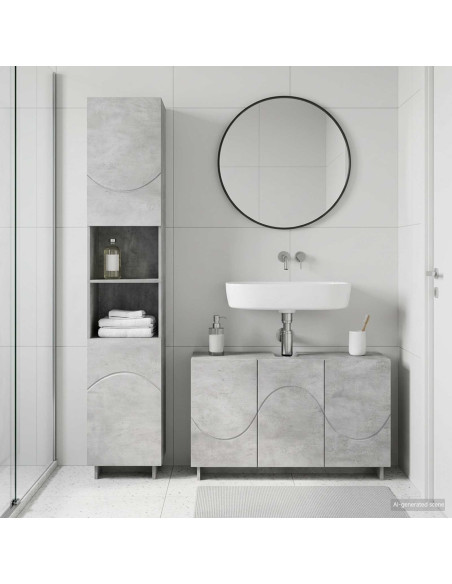 Set mobili da bagno 2 pz Grigio Cemento Legno ingegnerizzato
