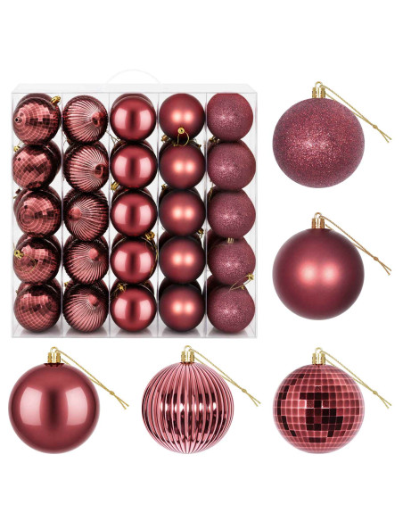 Set di Palline di Natale 50 pz Rosso Vino 8 cm Polistirolo