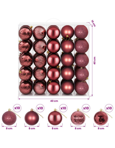Set di Palline di Natale 50 pz Rosso Vino 8 cm Polistirolo