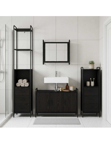 Set di Armadi da Bagno 4 pz Rovere Nero 40 x 36 x 200,5 cm