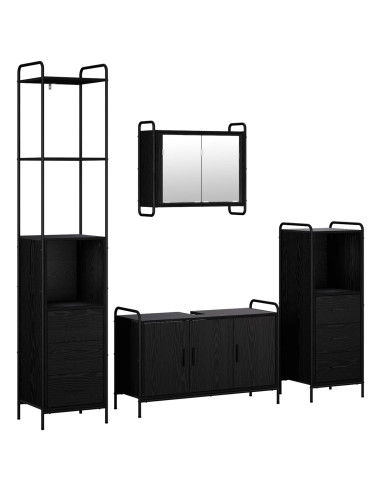 Set di Armadi da Bagno 4 pz Rovere Nero 40 x 36 x 200,5 cm