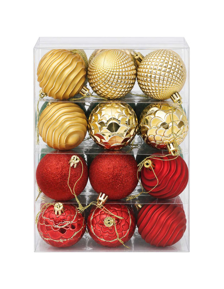 Set di palline natalizie 36 pz Rosso, oro e verde 6 cm