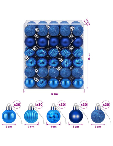 Set di Palline di Natale 150 pz Blu 3 cm Polistirolo