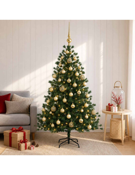 Albero di Natale artificiale con palline 150 cm 150 LED