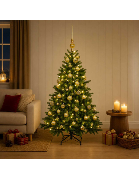 Albero di Natale artificiale con palline 150 cm 150 LED